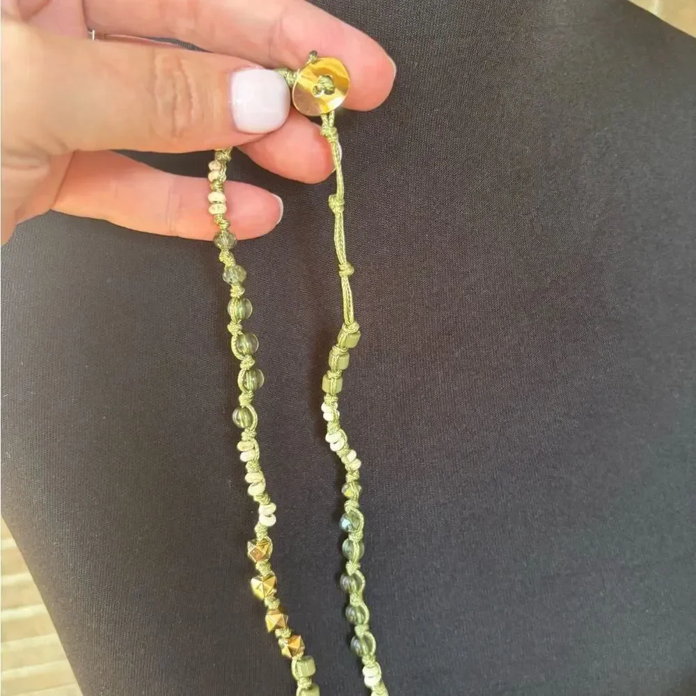 Bohemian Gold and Green Beaded Necklace